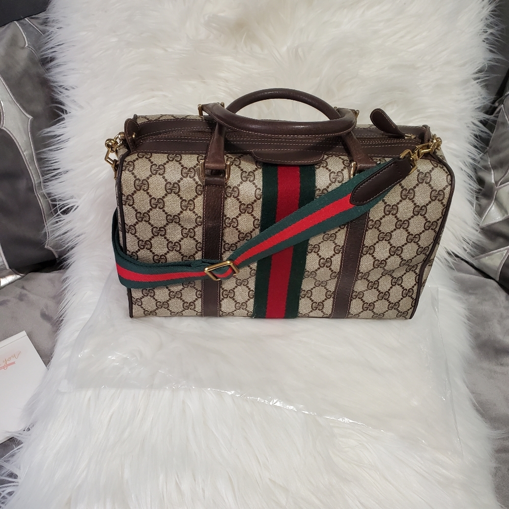 💯 percent Authentic Gucci Shelly Web Line Boston Bag